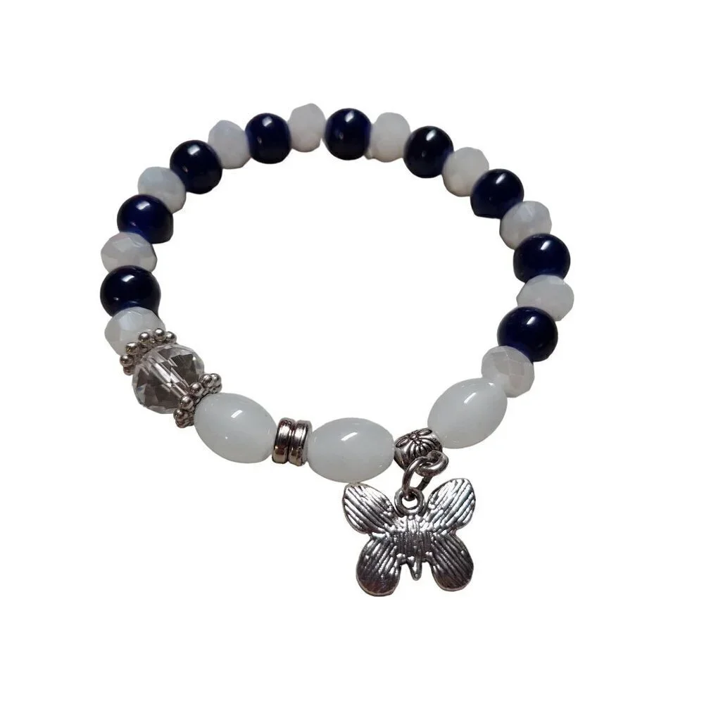 Bohemian Layered Glass Beaded Charm Bracelet (Sapphire)